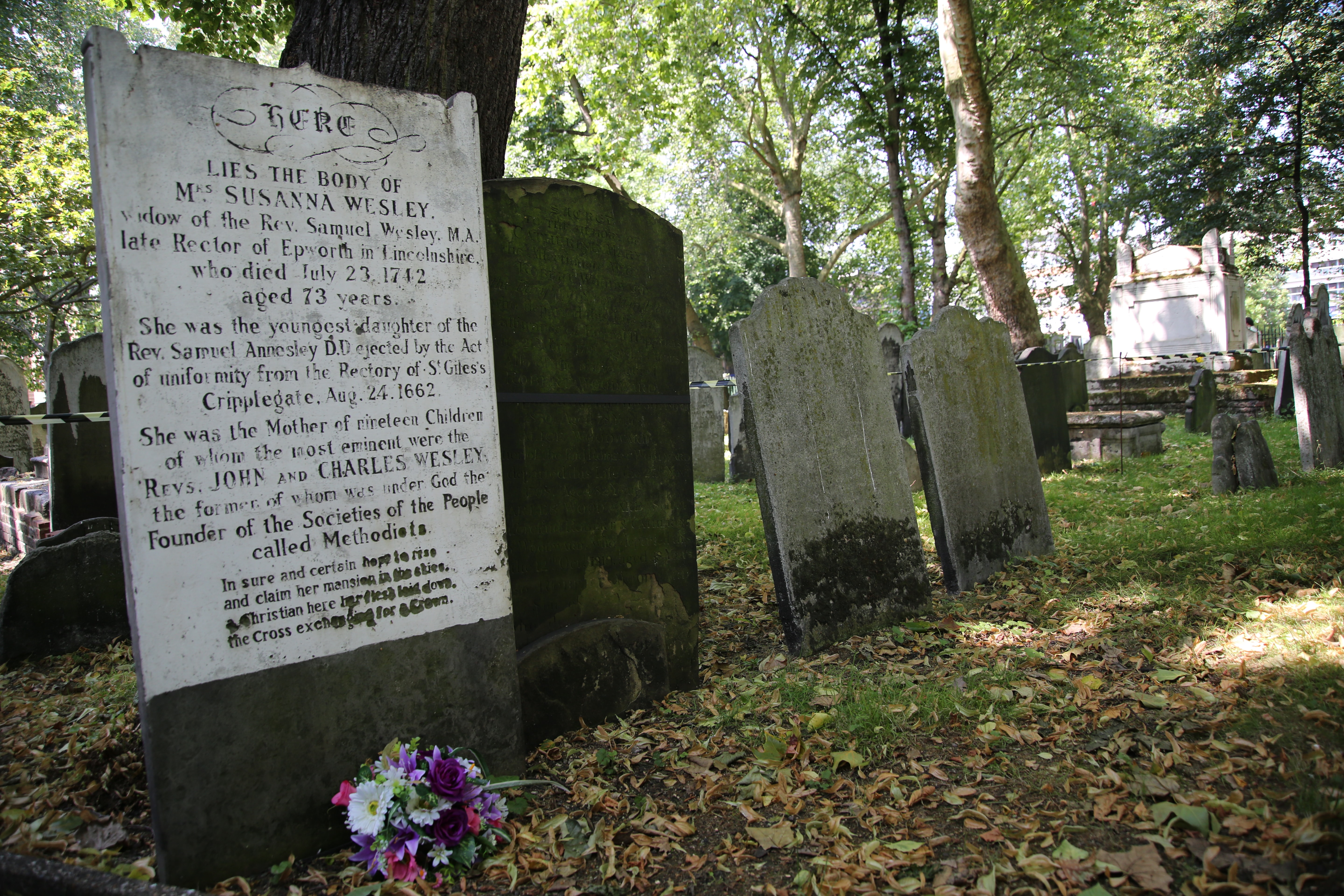 Gravestone of Susanna Wesley at the Dissenter's Cemetery across from Wesley Chapel, London, UK.