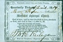 Admittance to a Society Meeting required a ticket from a Class Meeting. Around the edges of this ticket from 1814 are several reminders of acts of piety. Photo courtesy of  the General Commission on Archives and History.