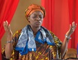 The Rev. Esther Kachiko Furaha prays during worship at New Jerusalem United Methodist Church in Uvira, Congo, in 2015. Christians understand prayer as spiritual communication with God. File photo by Mike DuBose, UMNS.