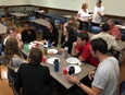 Members of the United Methodist Student Association gather for lunch and discussion at Vanderbilt University Divinity School. Photo by Isaac Broune, UMNS.