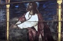 A genuine Tiffany glass window depicts Jesus in the Garden. The panel is on display in the lobby of the General Commission on Archives and History in Madison, New Jersey.